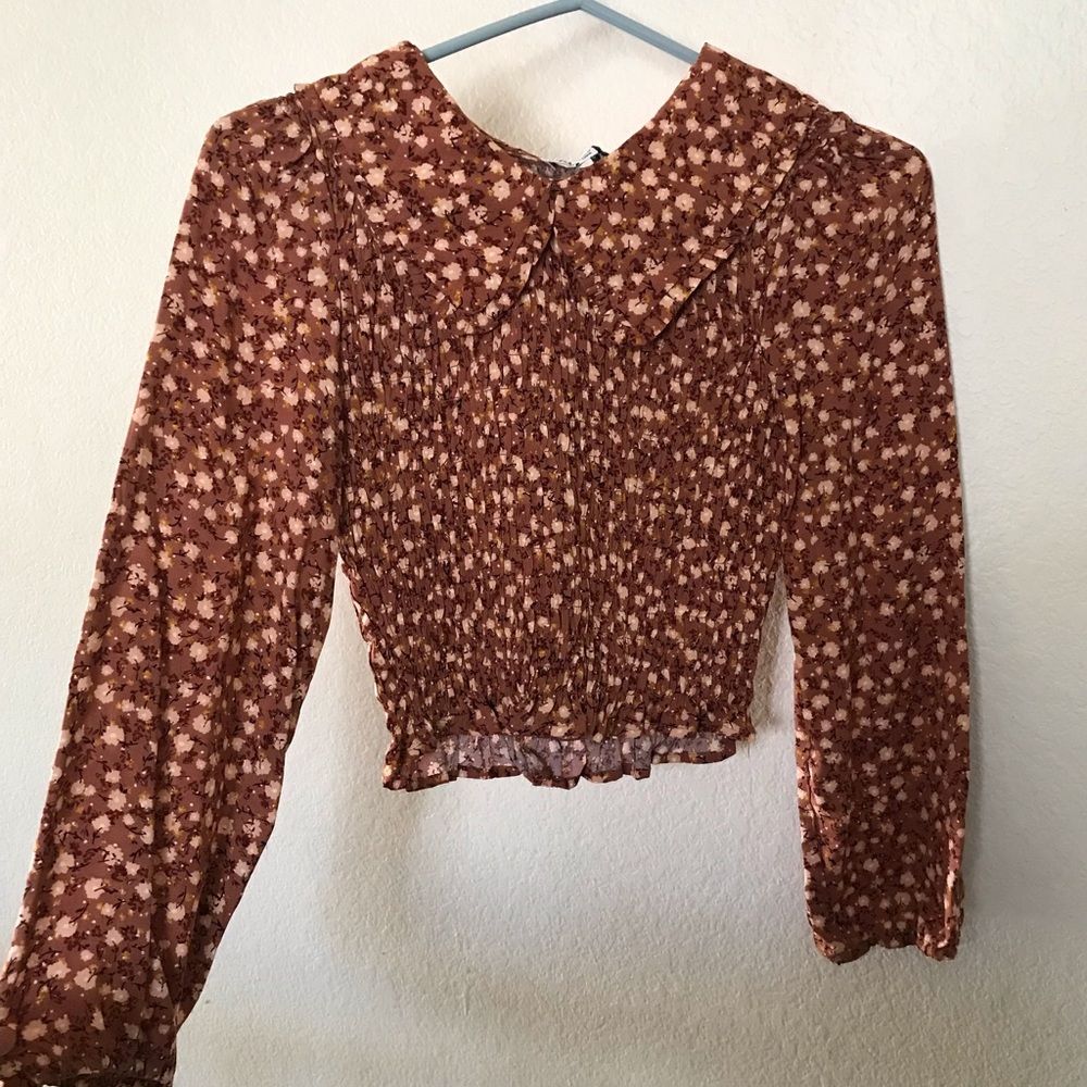 Ruched floral brown crop top